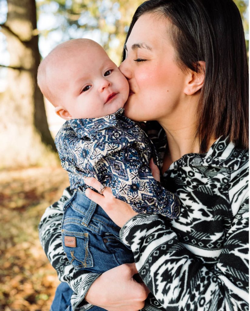 Mother kissing baby